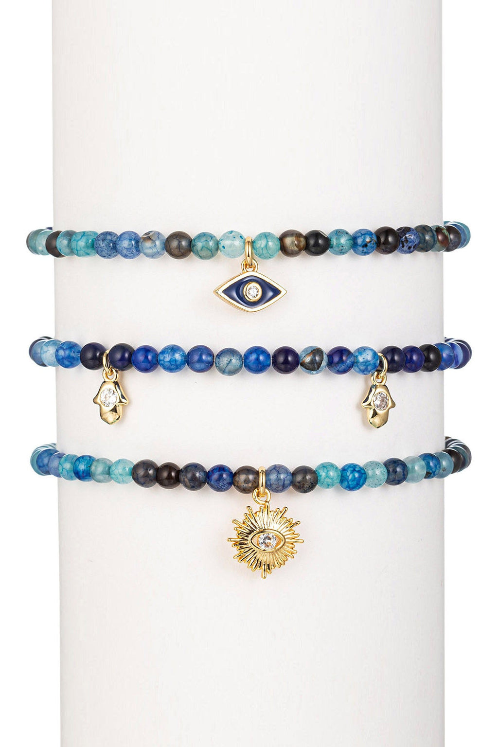 Ella Blue Agate 3 Piece Bracelet Set: Elevate Your Style with This Stunning Collection.