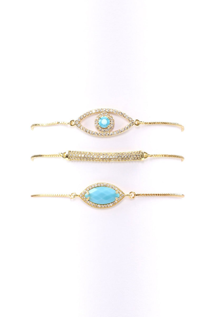 Gold CZ Evil Eye Bracelet 3-Piece-Set - Soledad