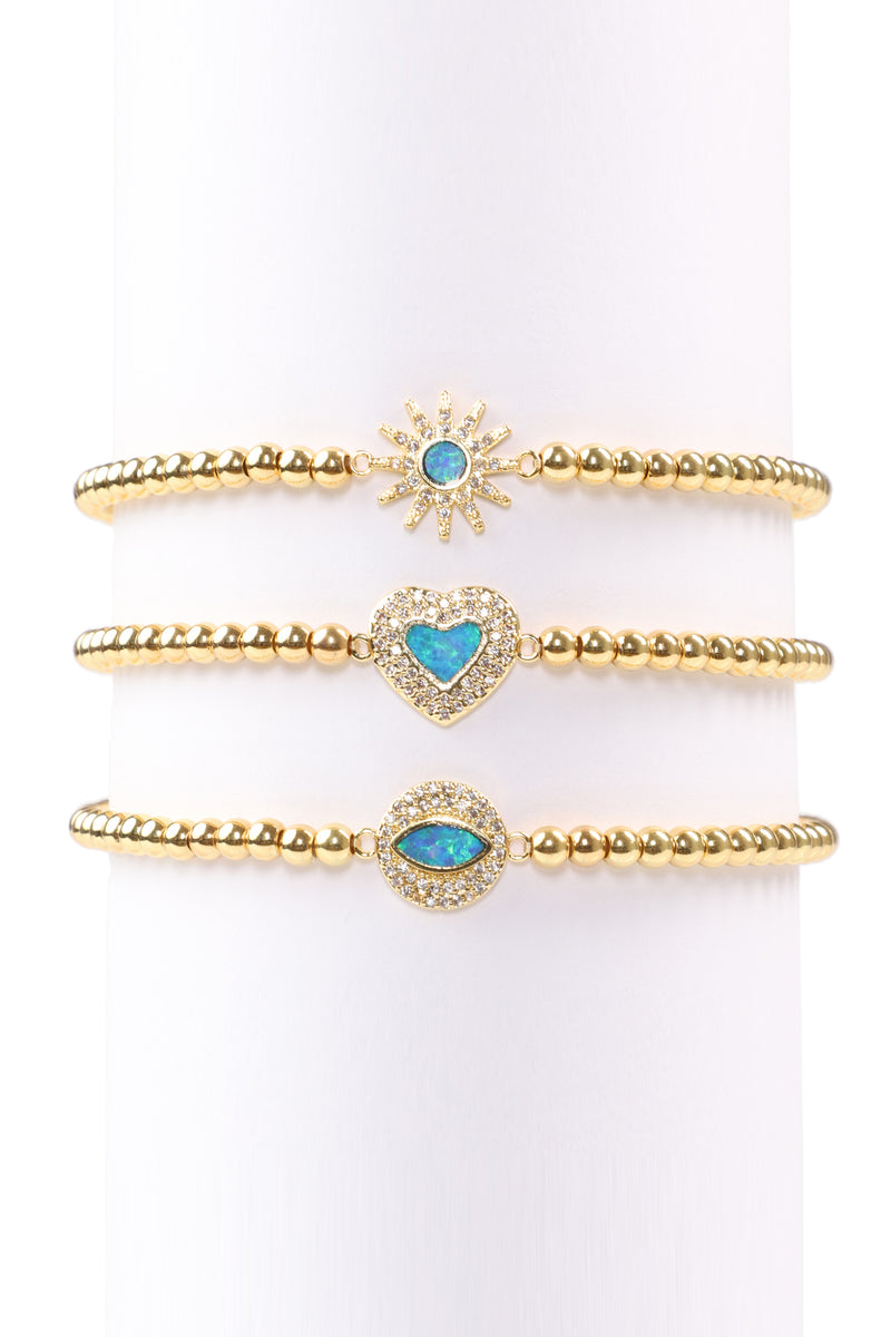 Blue opal stretch beaded bracelet set.