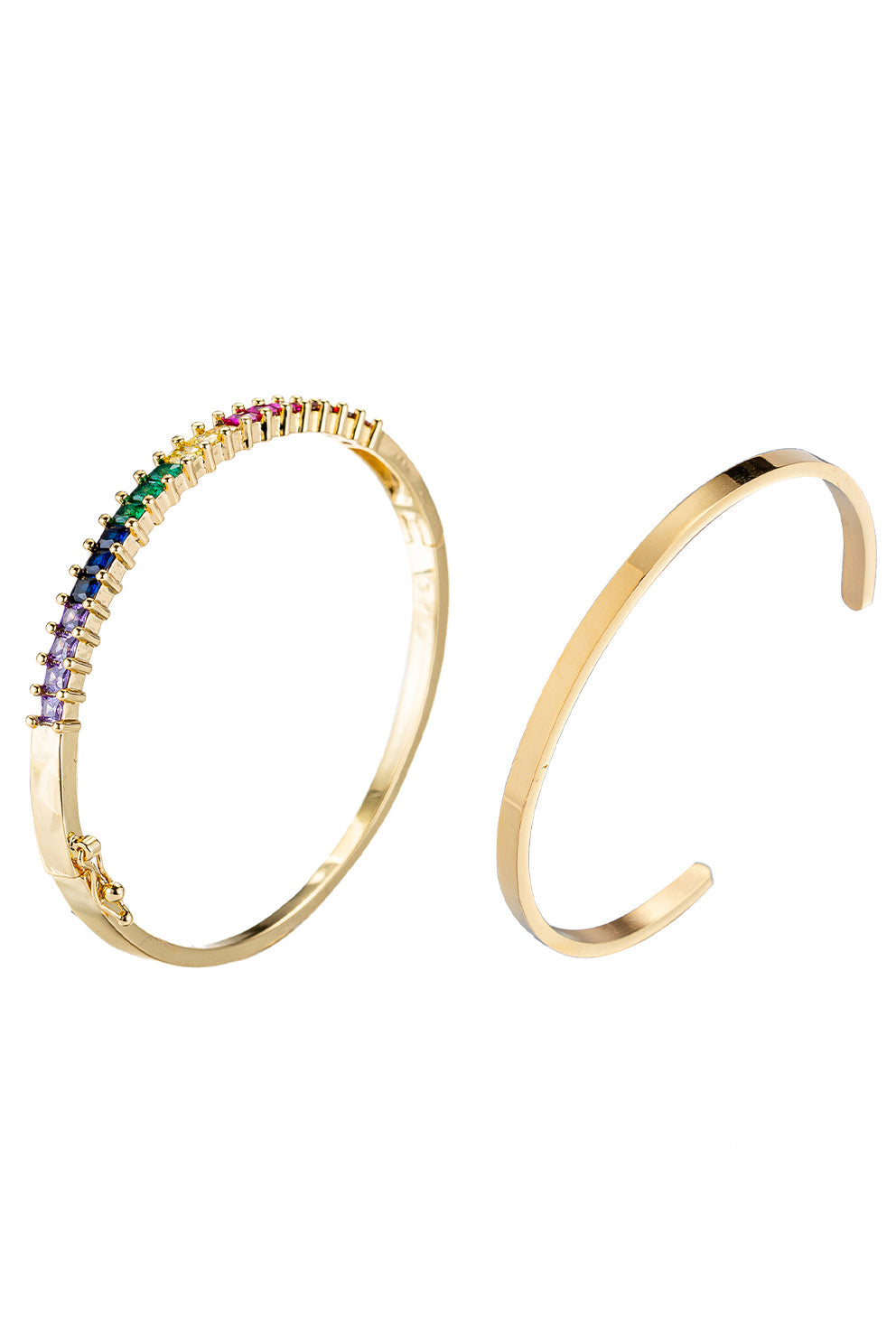 18k Gold Plated Set of 3 bracelet Set with Rainbow CZ