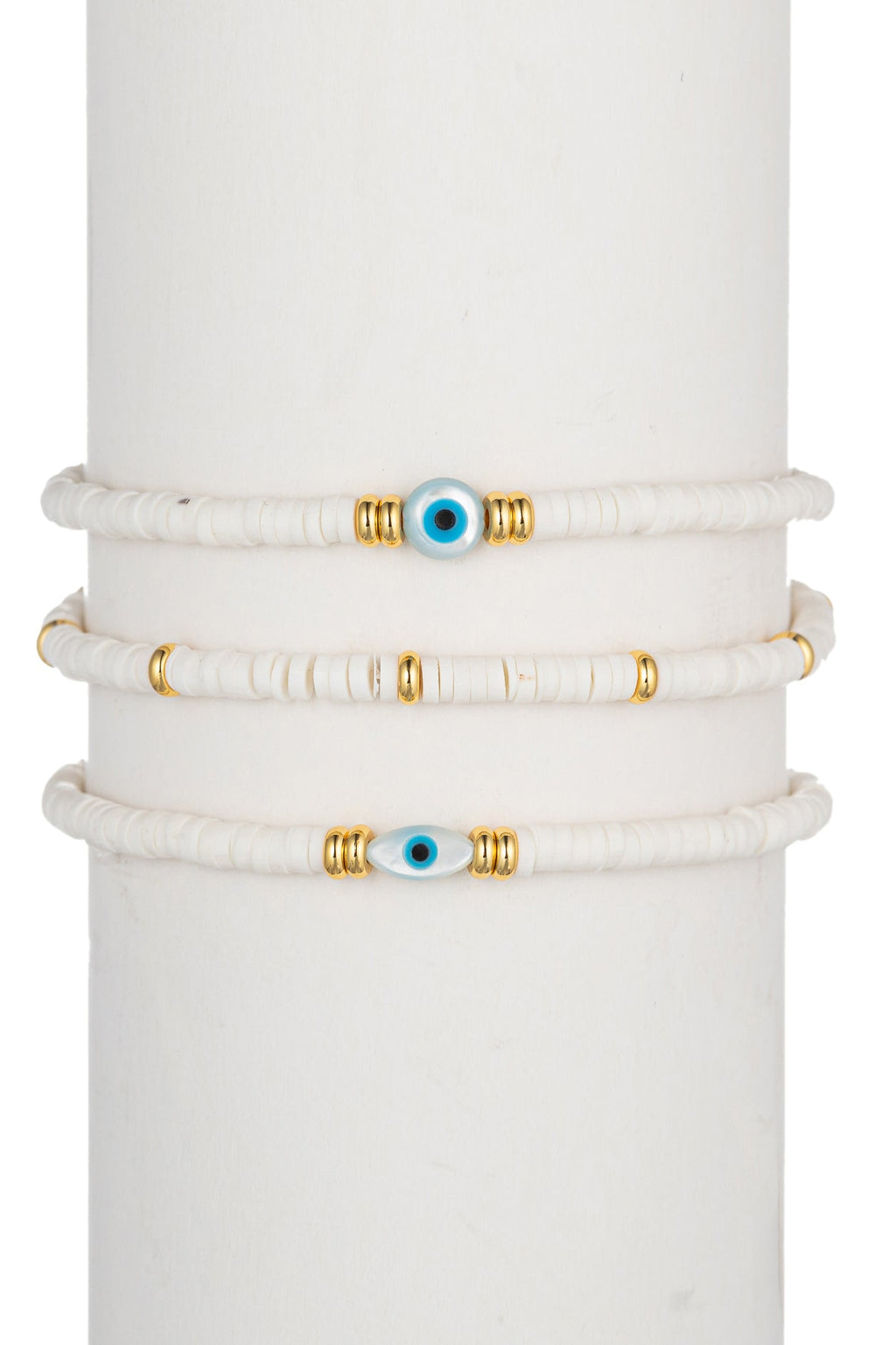 Olivia White Double Eye Bracelet Set: Elegant and Alluring Accessories.