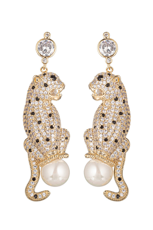 Women's Gold Brass CZ Crystal Double Leopard Drop Earrings – Eye