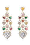 Gold tone brass heart pendant earrings studded with CZ crystals.