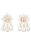 Gold tone brass glass pearl earrings with CZ crystal butterfly pendants.