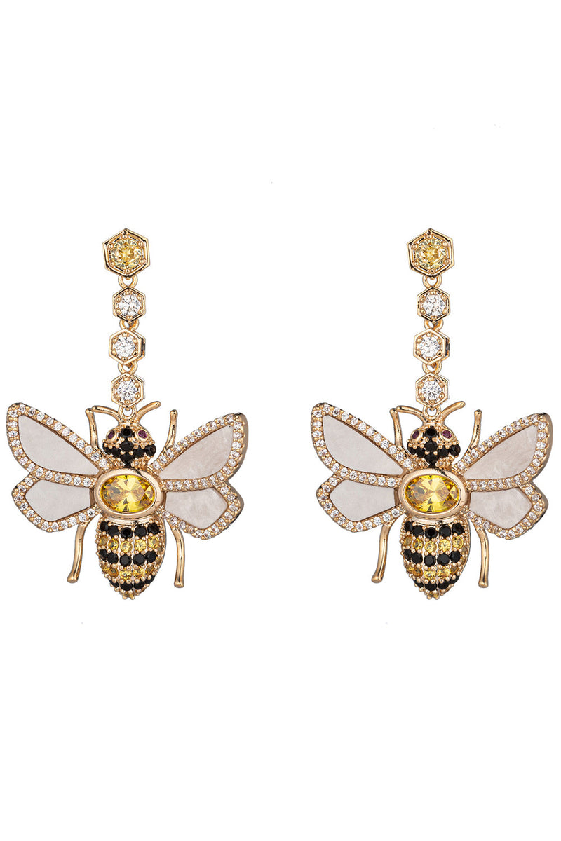 Bumble Bee CZ Dangle Earrings
