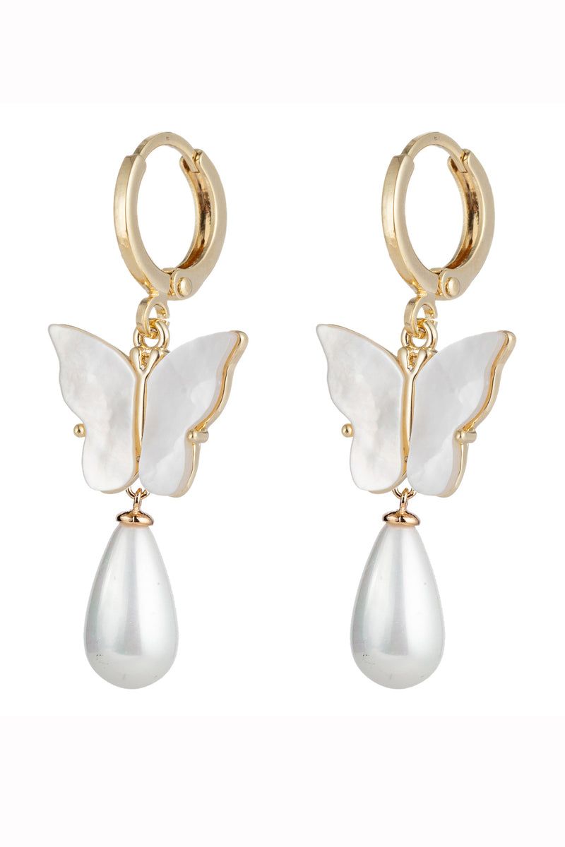 Shell pearl butterfly huggee earrings.