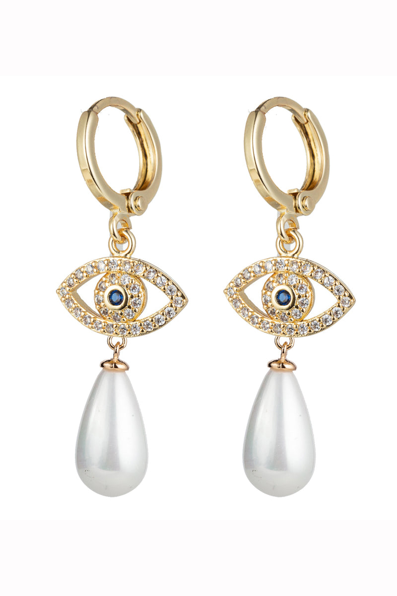 18k gold plated double eye drop earrings with shell pearls.