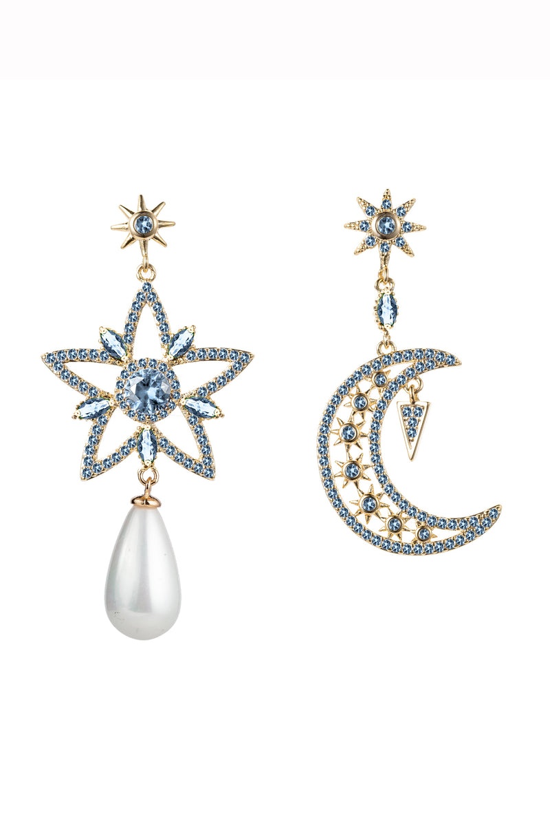 Mini star and moon shell pearl earrings.