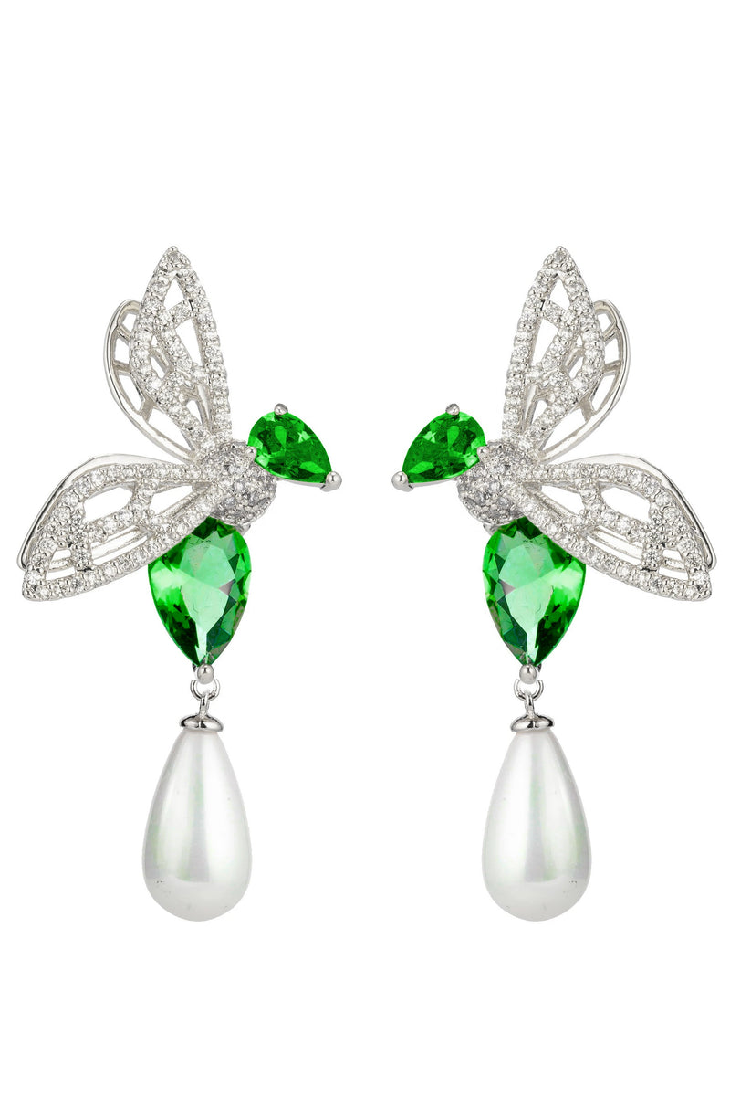 Azadeh Green Bee CZ Drop Earrings