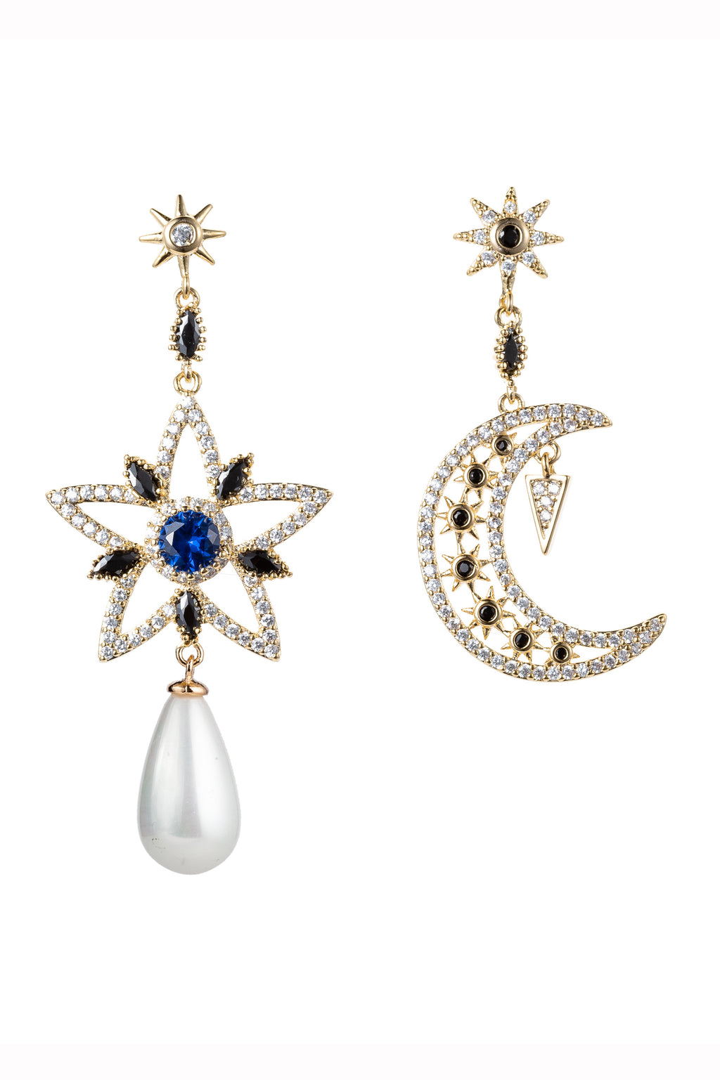 18k gold plated star and moon dangle earrings.