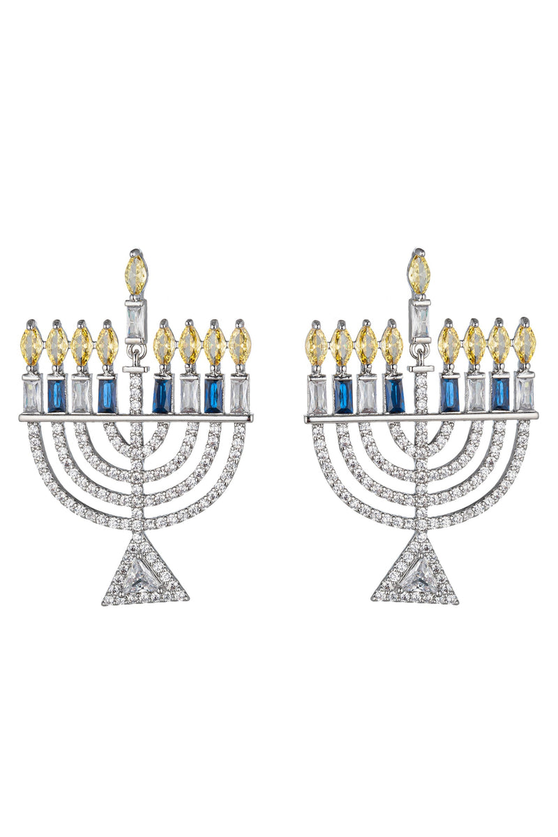 Light the Menorah Cubic Zirconia Drop Earring: Hanukkah's Sparkle on Display.