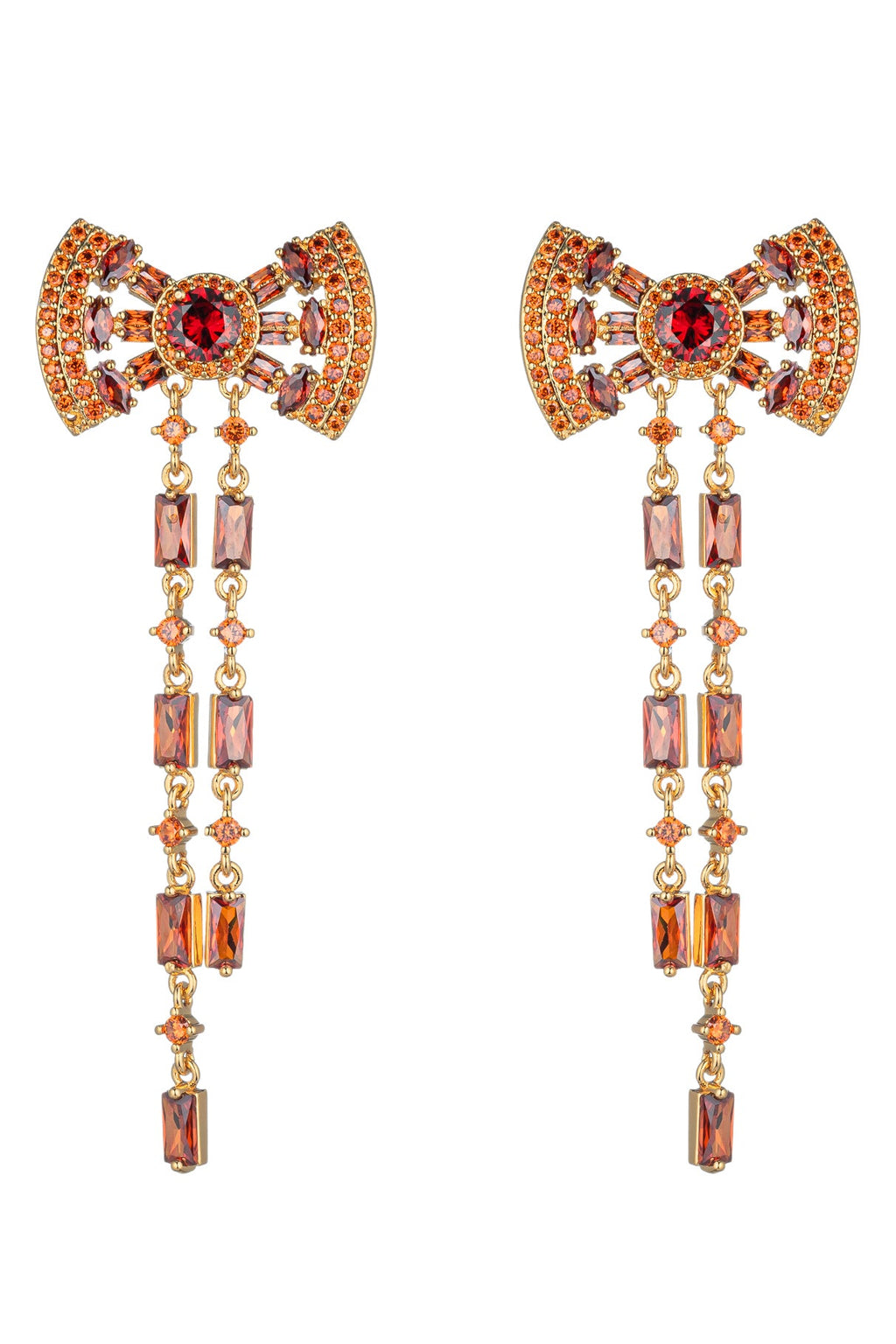 Red Bow Cubic Zirconia Drop Earrings: Elegant Accents for Any Occasion.