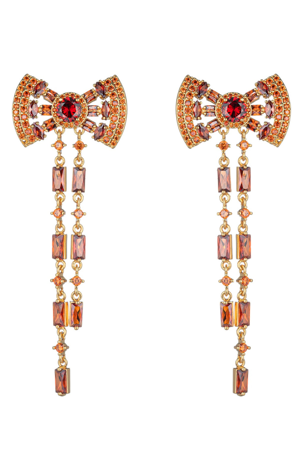 Red Bow Cubic Zirconia Drop Earrings: Elegant Accents for Any Occasion.