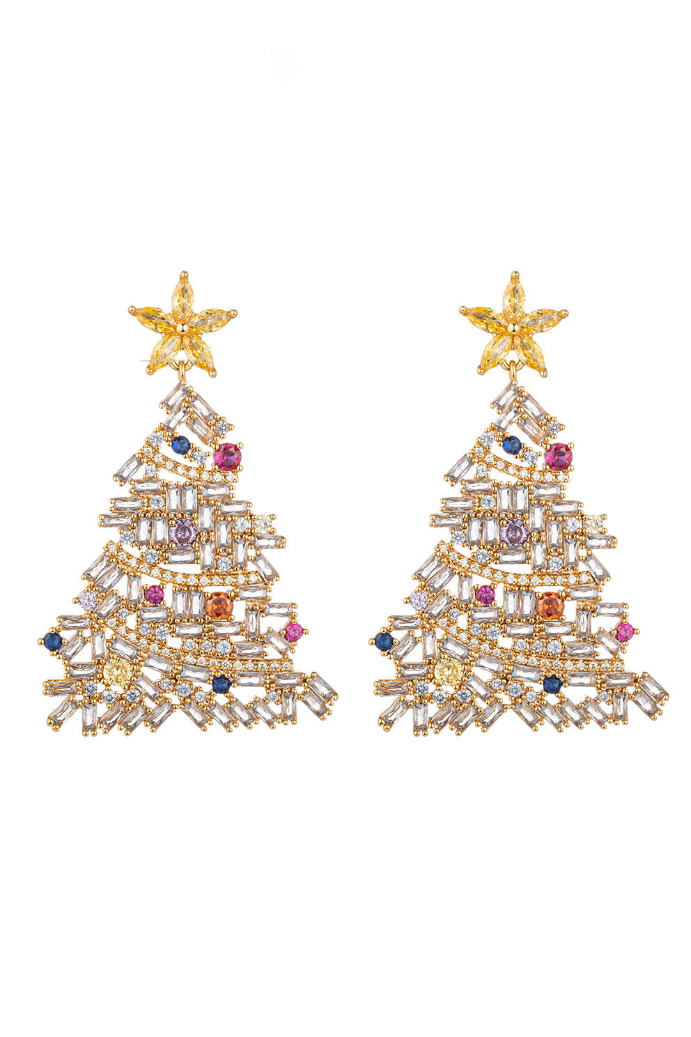 Cubic Zirconia Blue Christmas Tree Dangle Earrings