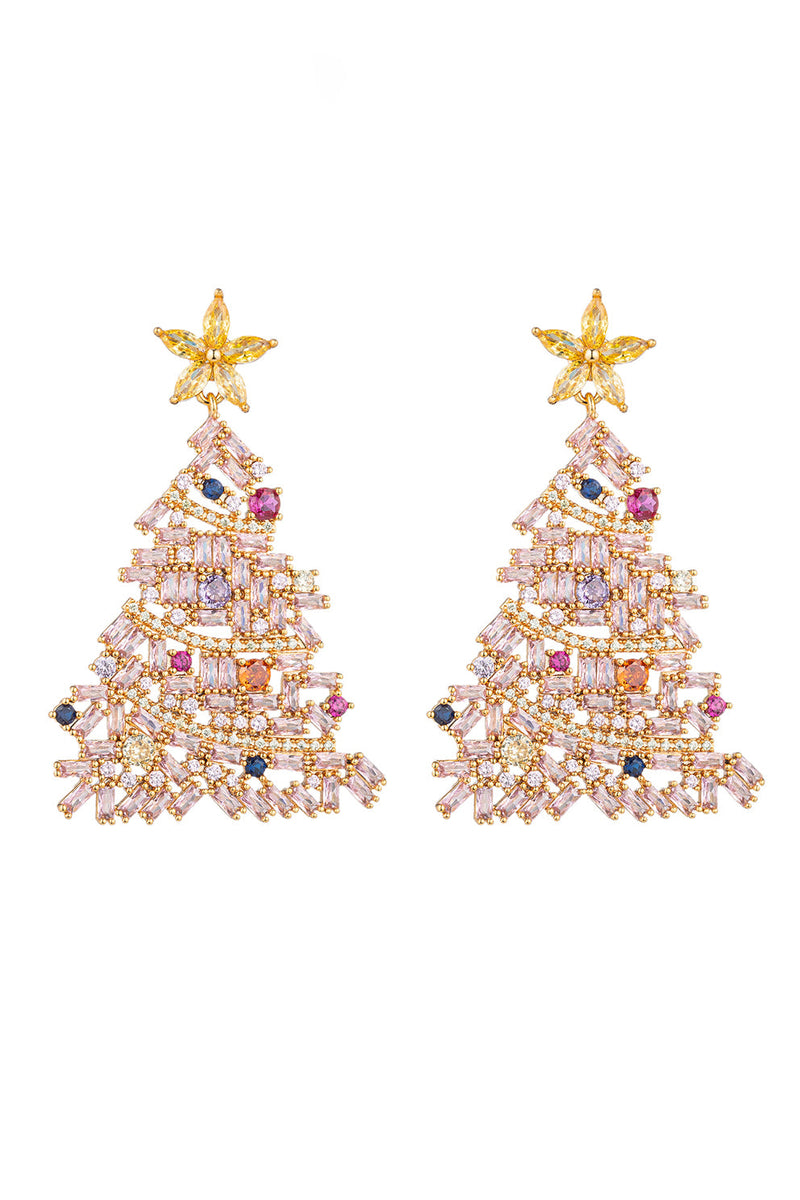 Cubic Zirconia Pink Christmas Tree Dangle Earrings