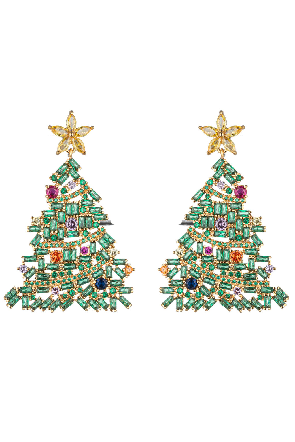 Green Christmas Tree Cubic Zirconia Drop Earrings: Festive Sparkle for the Holidays.