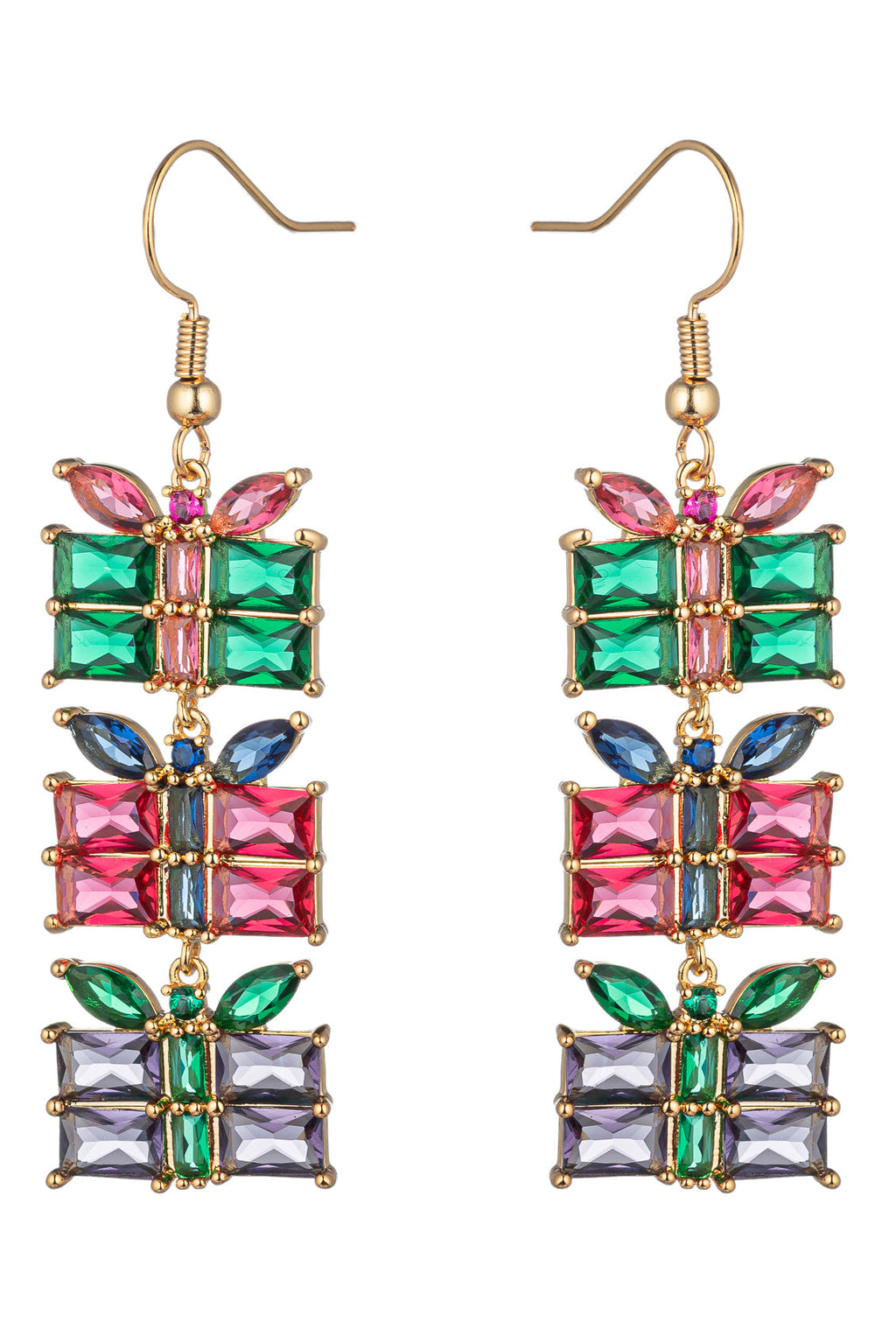 Rainbow Cubic Zirconia Present Drop Earrings: Unwrap a World of Colorful Glamour.