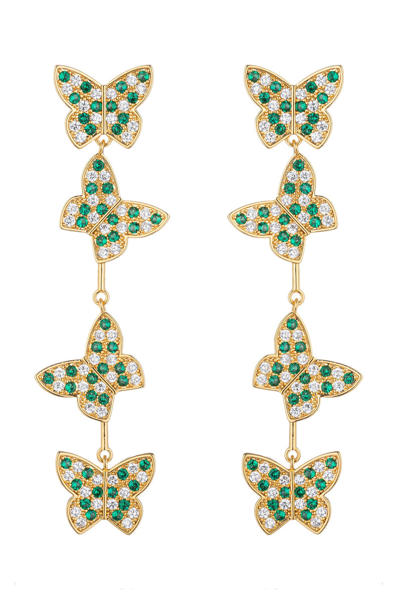 Green Butterfly Cubic Zirconia Dangle Earrings: Graceful Beauty Takes Flight.
