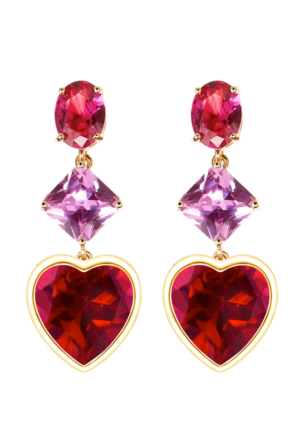 Nahid Red Heart Cubic Zirconia Drop Earrings: Passionate Elegance in Every Beat.