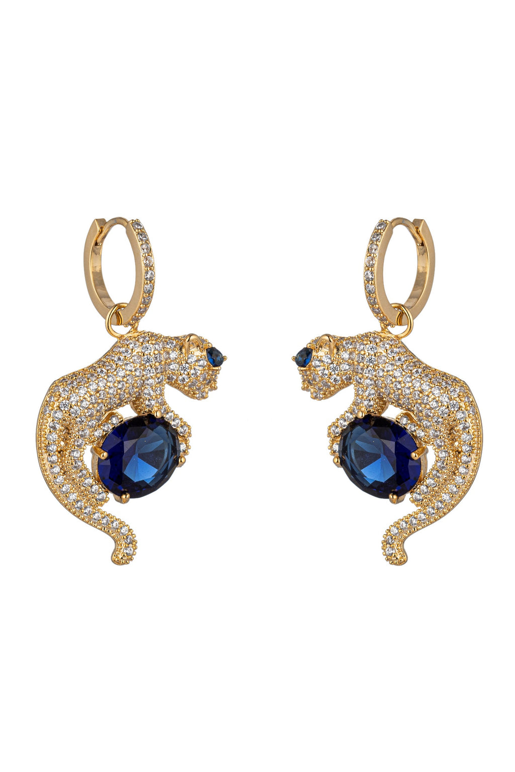 Mila Blue Leopard Cubic Zirconia Huggie Earring: Unleash Your Wild Side in Style.