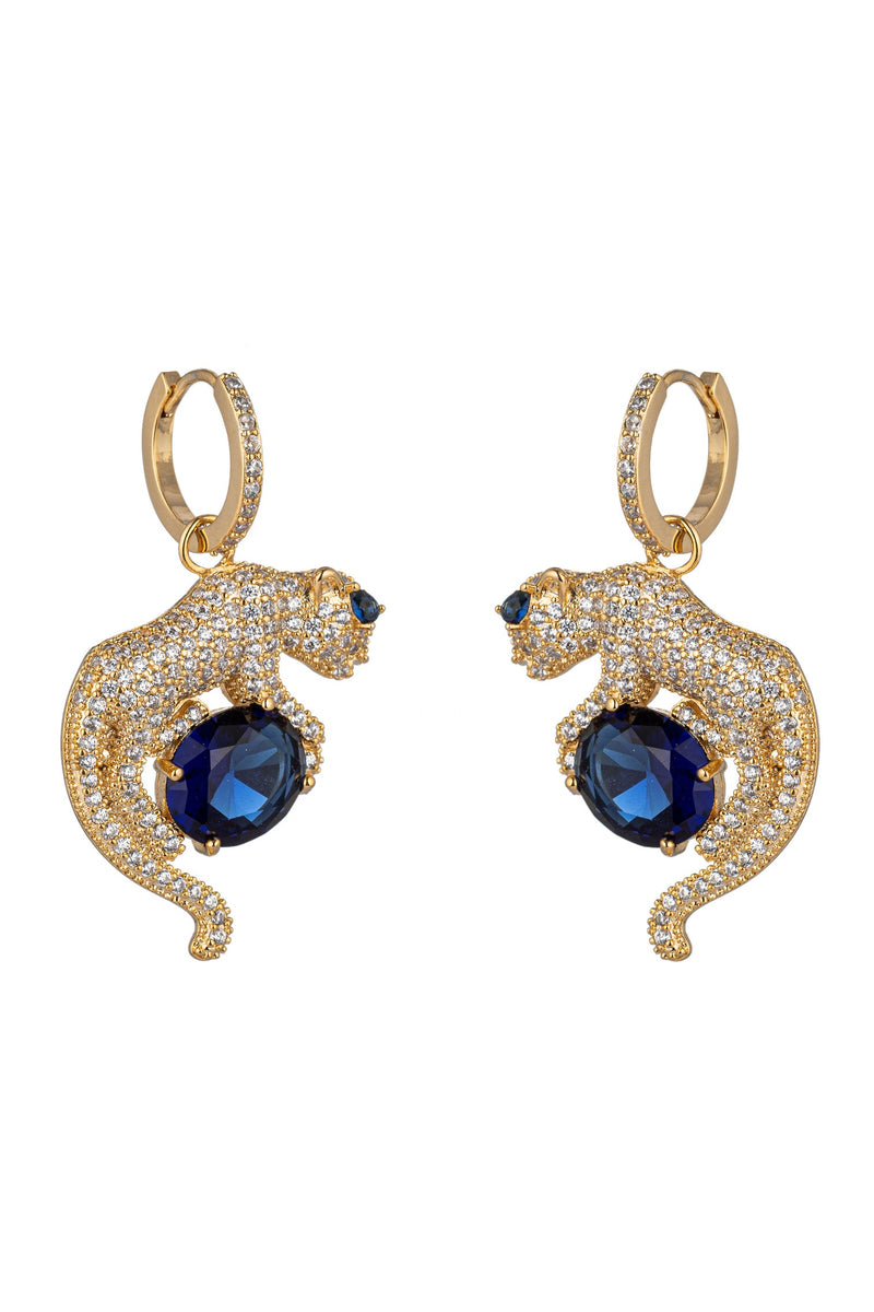 Mila Blue Leopard Cubic Zirconia Huggie Earring: Unleash Your Wild Side in Style.