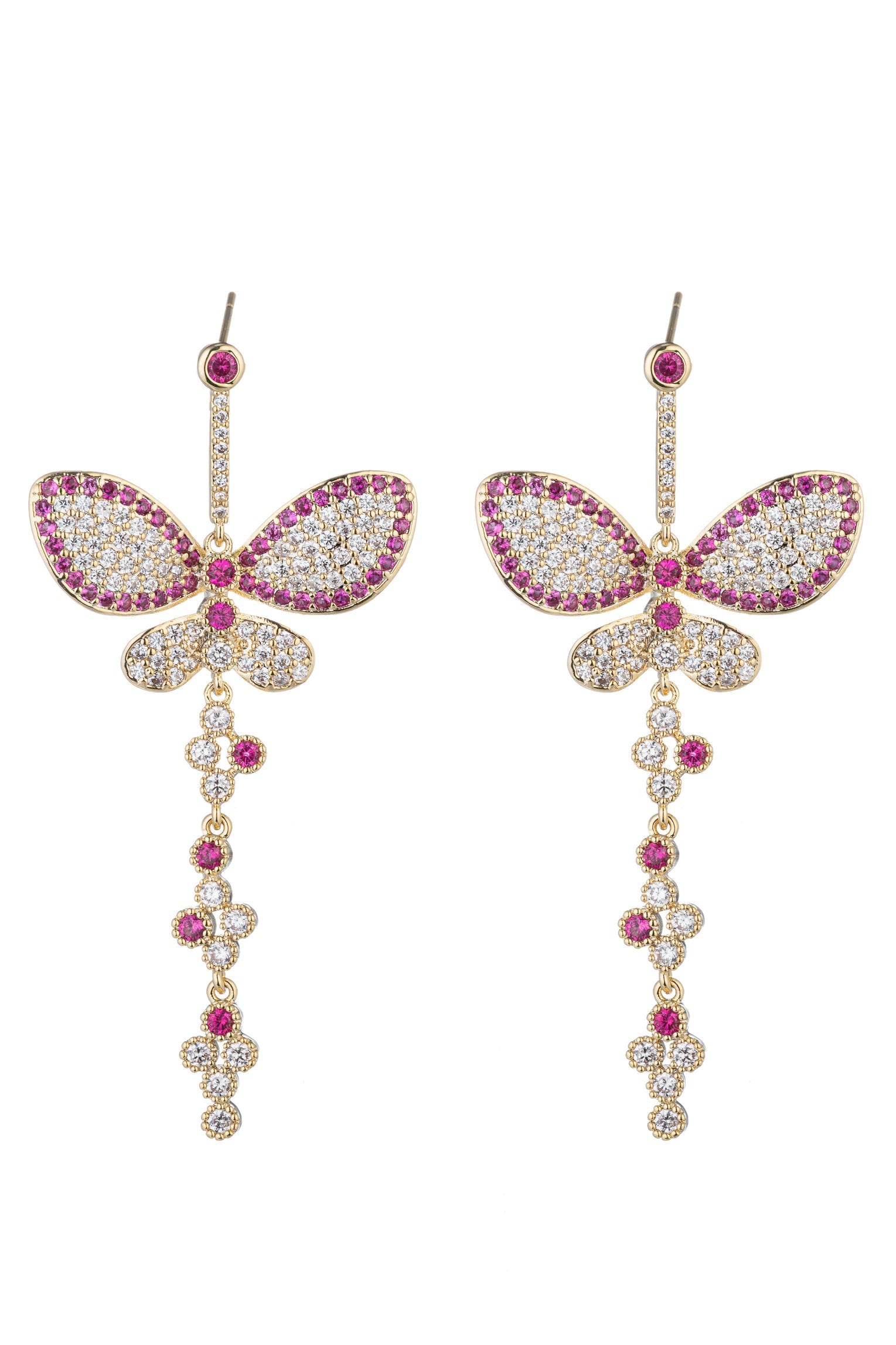 Anna Red Butterfly Cubic Zirconia Drop Earrings: Graceful Wings of Glamour in Every Flutter.
