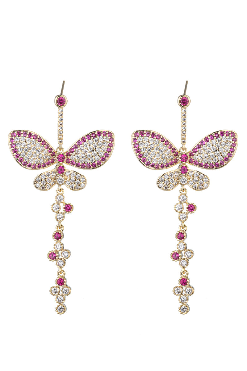 Anna Red Butterfly Cubic Zirconia Drop Earrings: Graceful Wings of Glamour in Every Flutter.