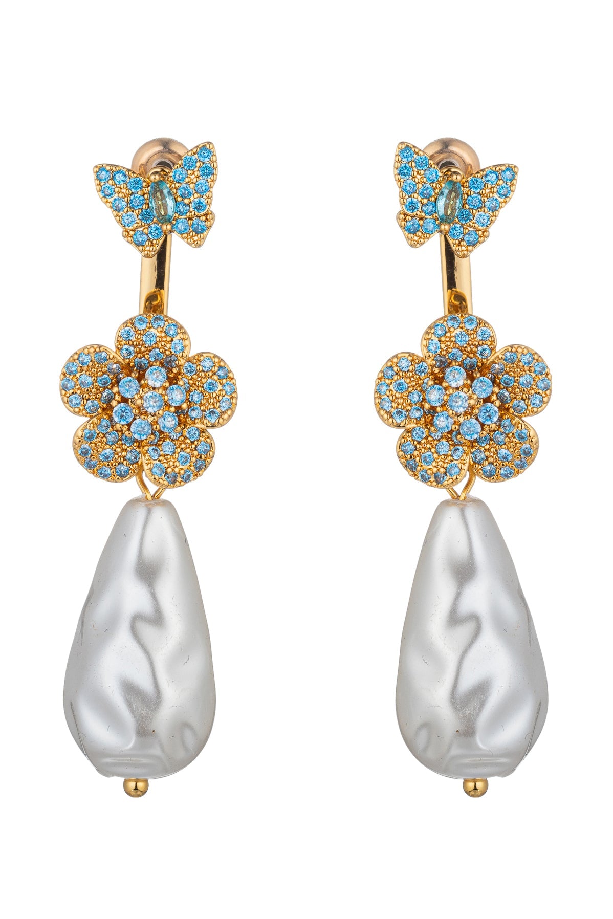 Zoe Butterfly Flower Cubic Zirconia Dangle Earrings: Fluttering Beauty Meets Sparkling Elegance.
