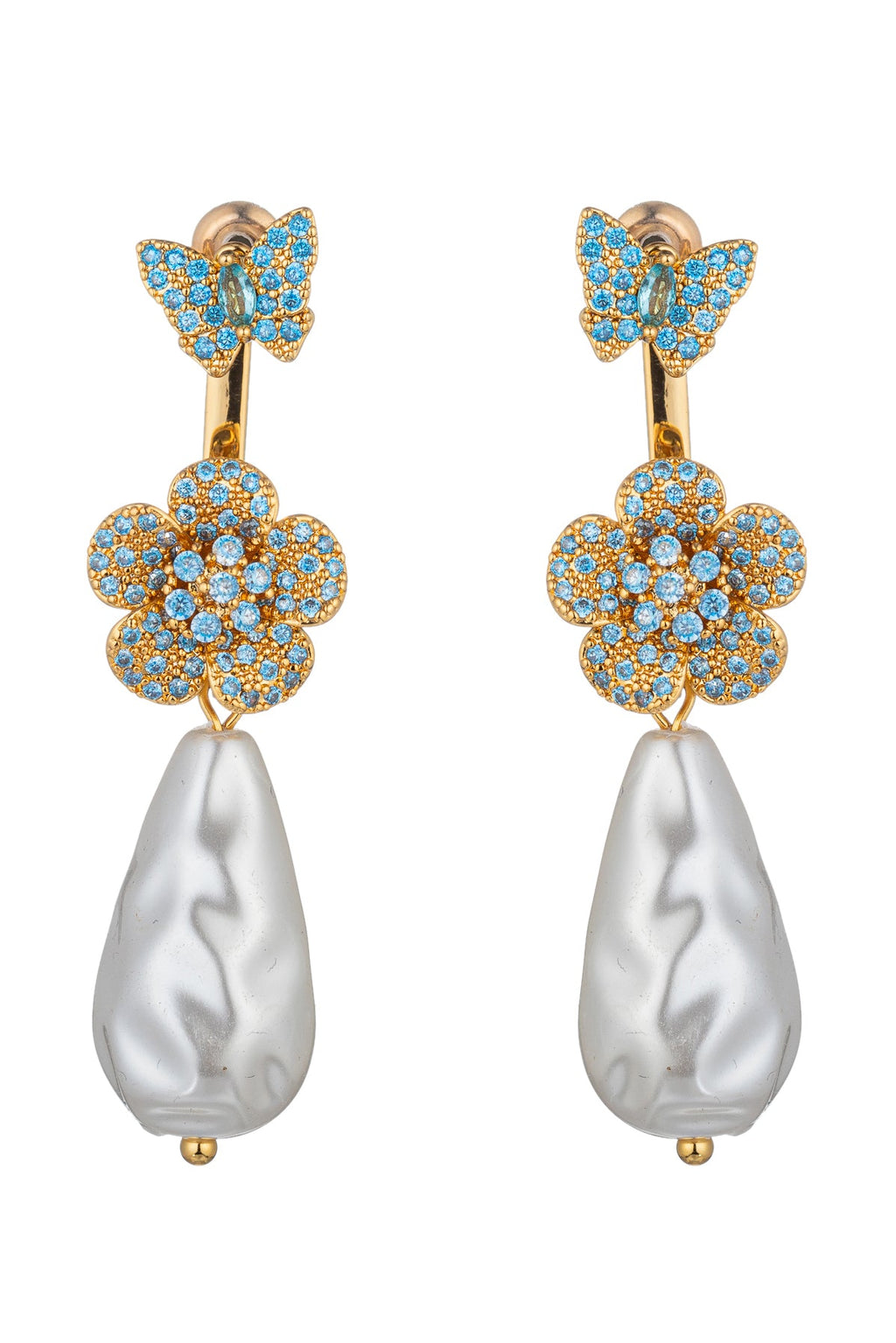 Zoe Butterfly Flower Cubic Zirconia Dangle Earrings: Fluttering Beauty Meets Sparkling Elegance.
