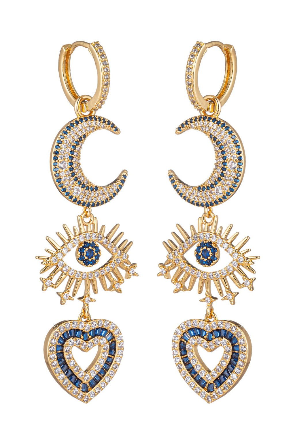 Crescent Moon Heart Drop Earrings