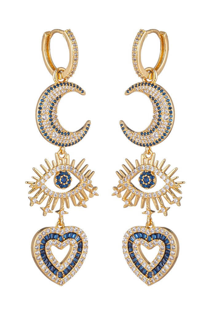 Crescent Moon Heart Drop Earrings
