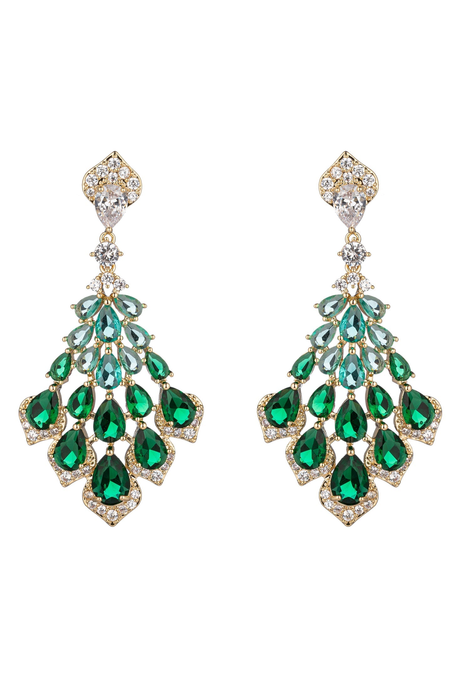 Dazzling Florence 18K Gold-Plated Earrings: Striking Green Cubic Zirconia Statement Pieces.