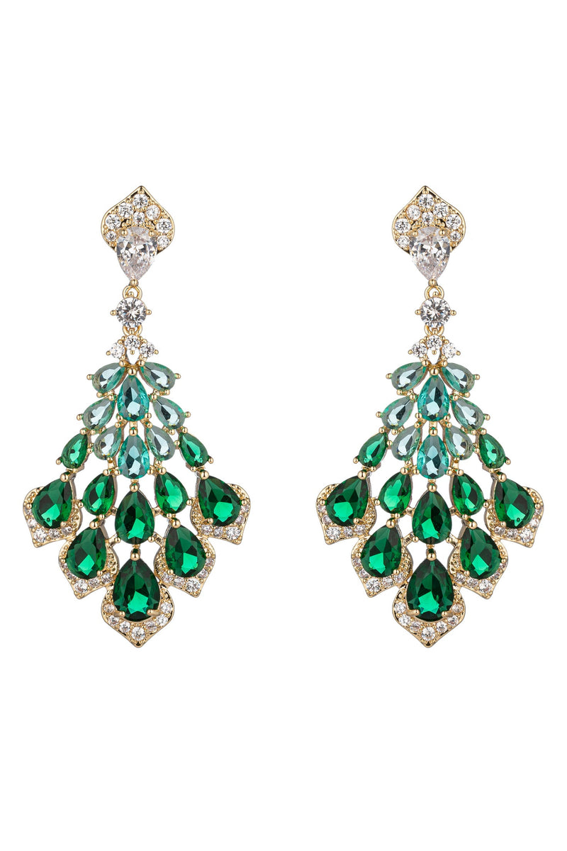 Dazzling Florence 18K Gold-Plated Earrings: Striking Green Cubic Zirconia Statement Pieces.