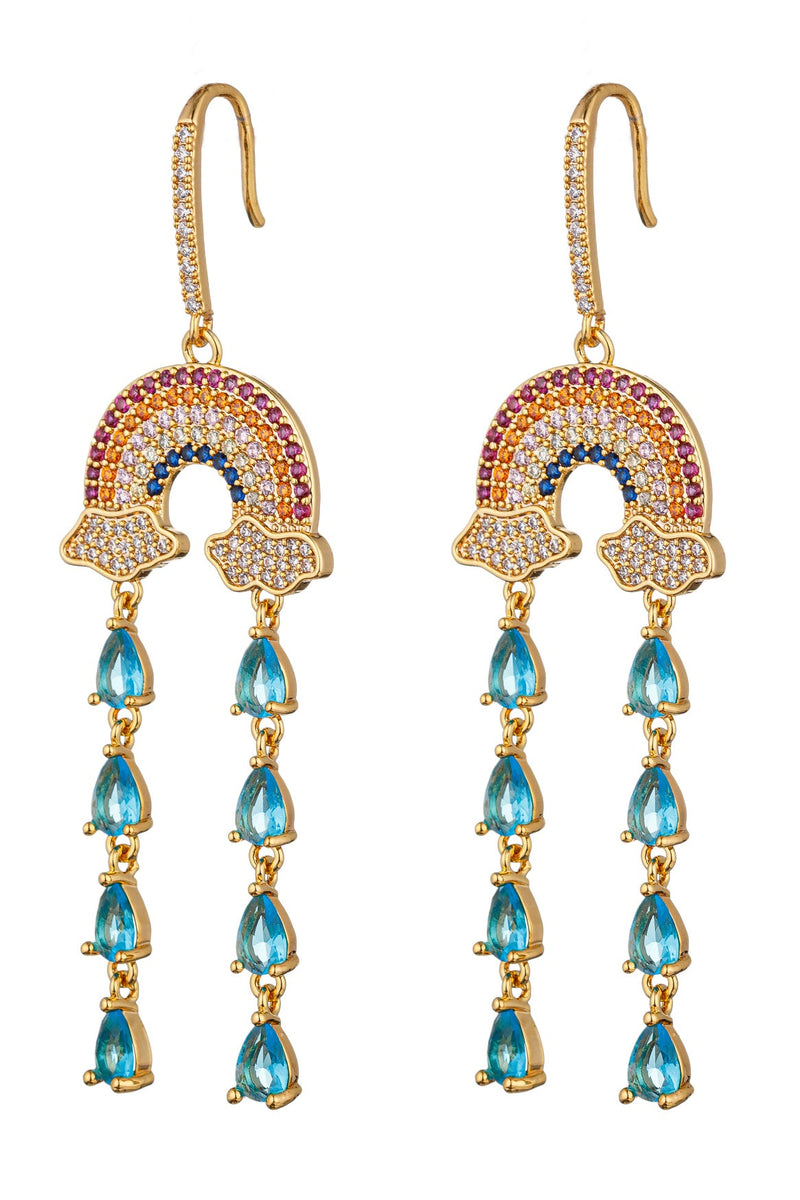 Embrace a touch of enchantment with these cloud-shaped earrings featuring a rainbow of cubic zirconia, adding a whimsical and colorful flair to your look