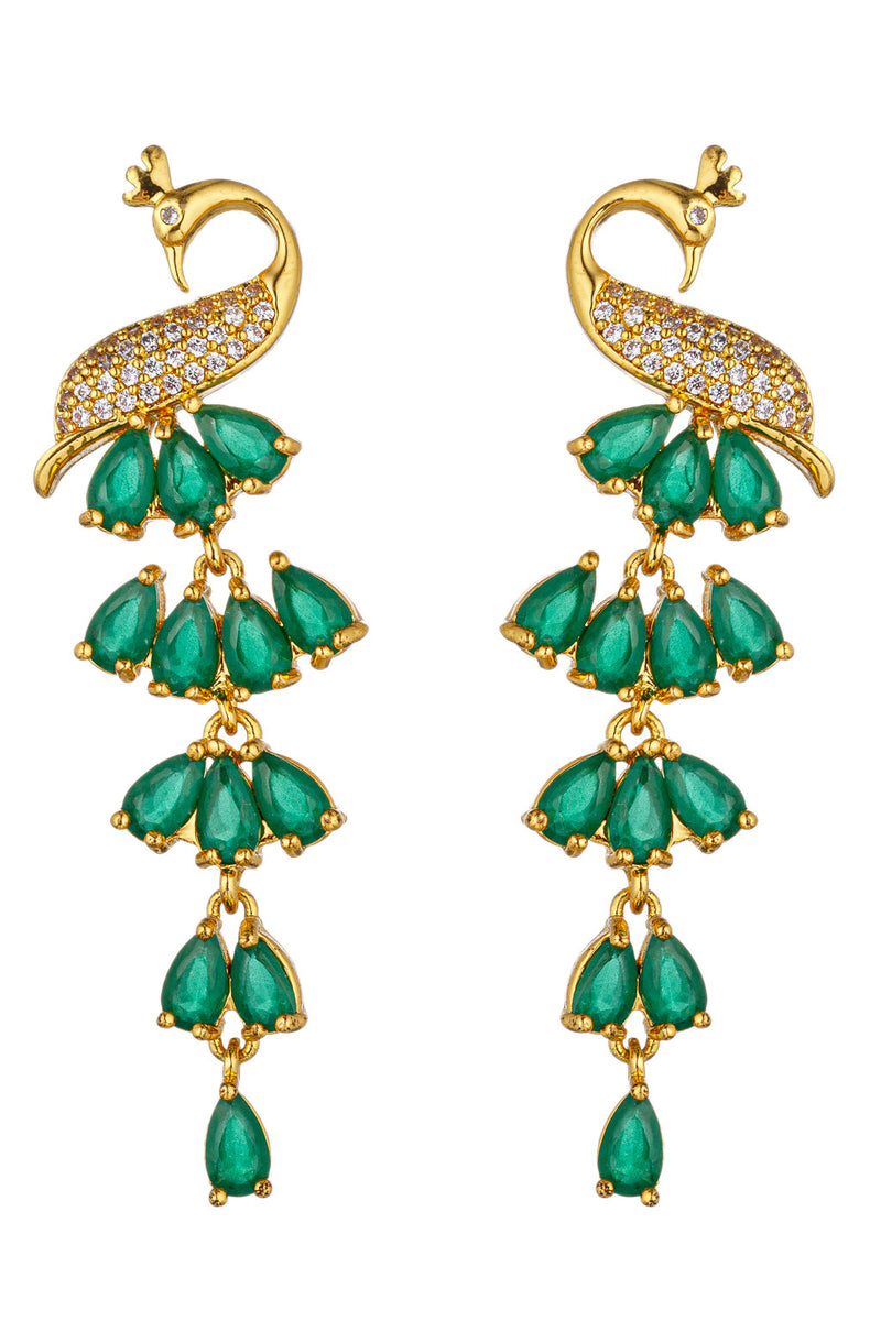 Mona Green 18K Gold Plated CZ Drop Earring: Radiate Elegance with Nature's Hues