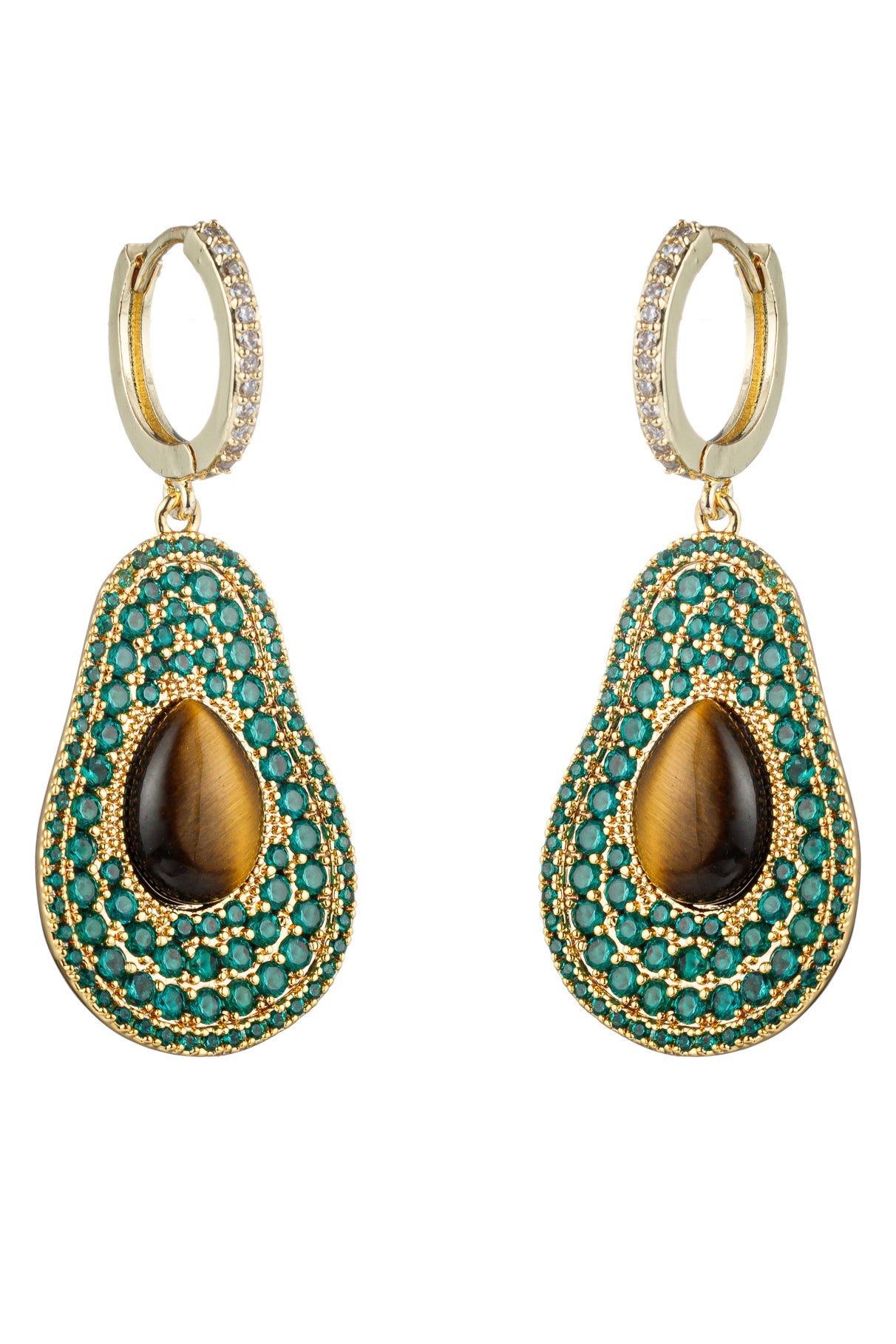 Radiant Sara Green Pear: 18K Gold-Plated Earring Adorned with Shimmering Cubic Zirconia