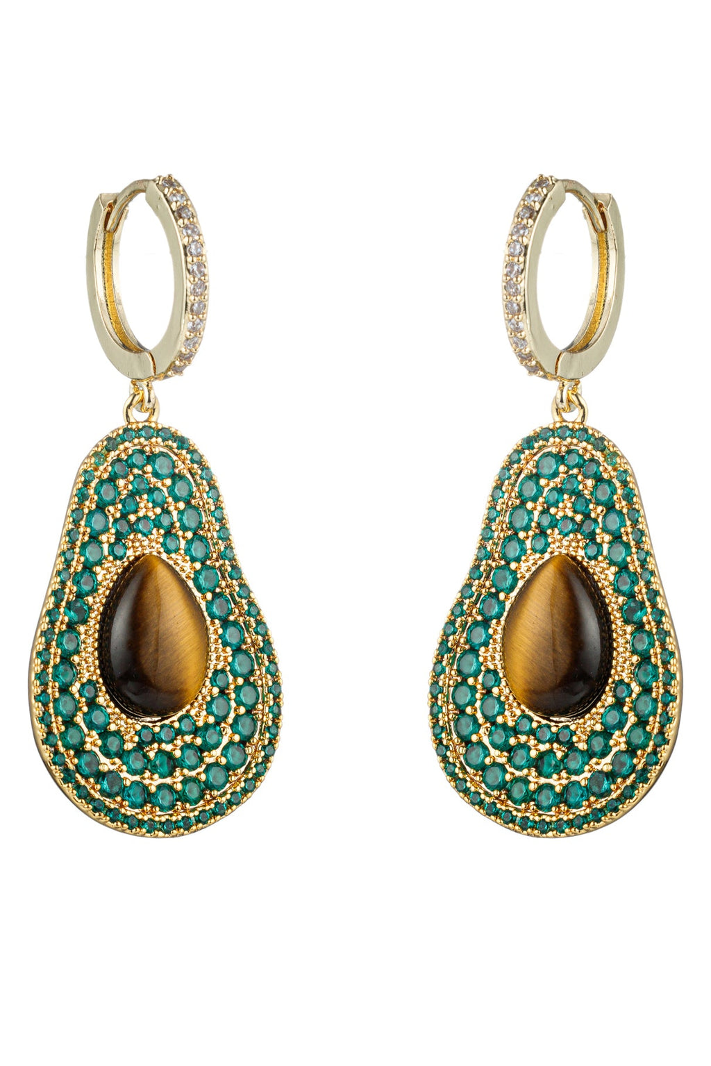 Radiant Sara Green Pear: 18K Gold-Plated Earring Adorned with Shimmering Cubic Zirconia