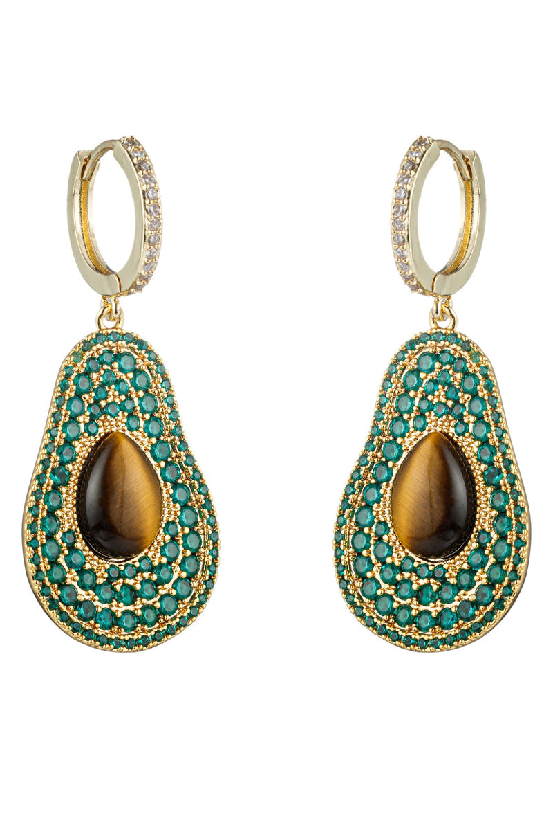 Radiant Sara Green Pear: 18K Gold-Plated Earring Adorned with Shimmering Cubic Zirconia