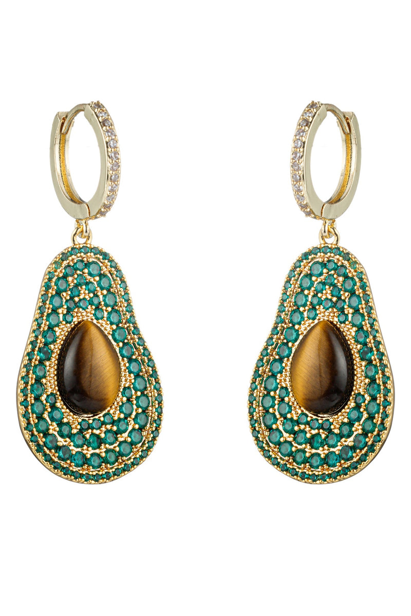 Radiant Sara Green Pear: 18K Gold-Plated Earring Adorned with Shimmering Cubic Zirconia