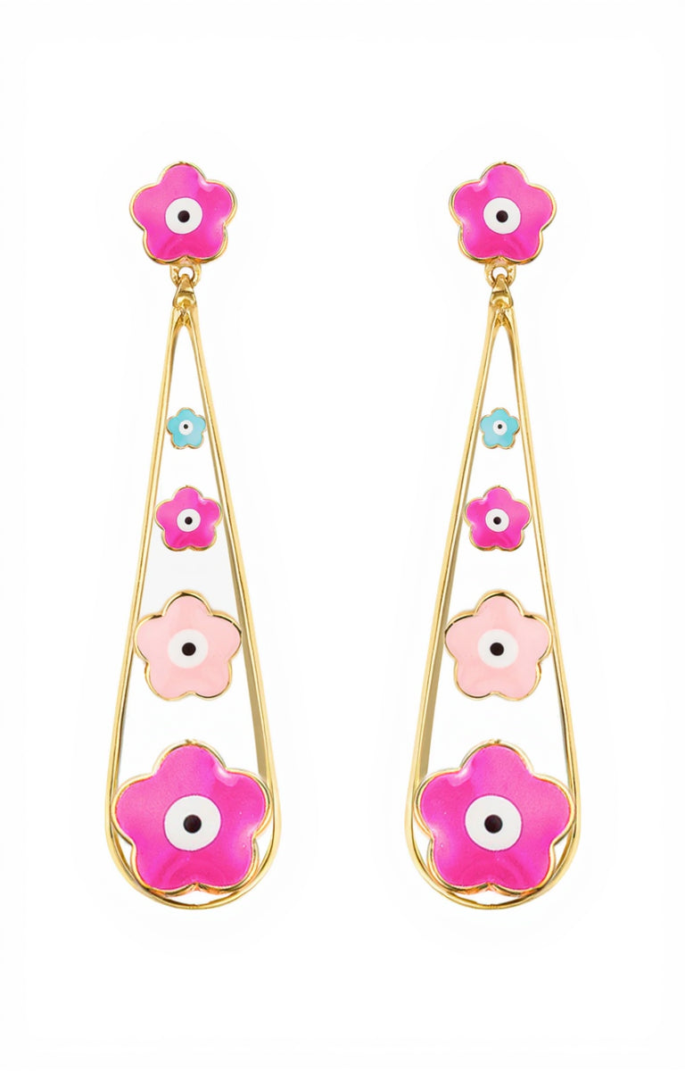 Neda Pink Flower 18K Gold Plated Drop Earrings