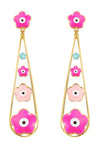 Neda Pink Flower 18K Gold Plated Drop Earrings