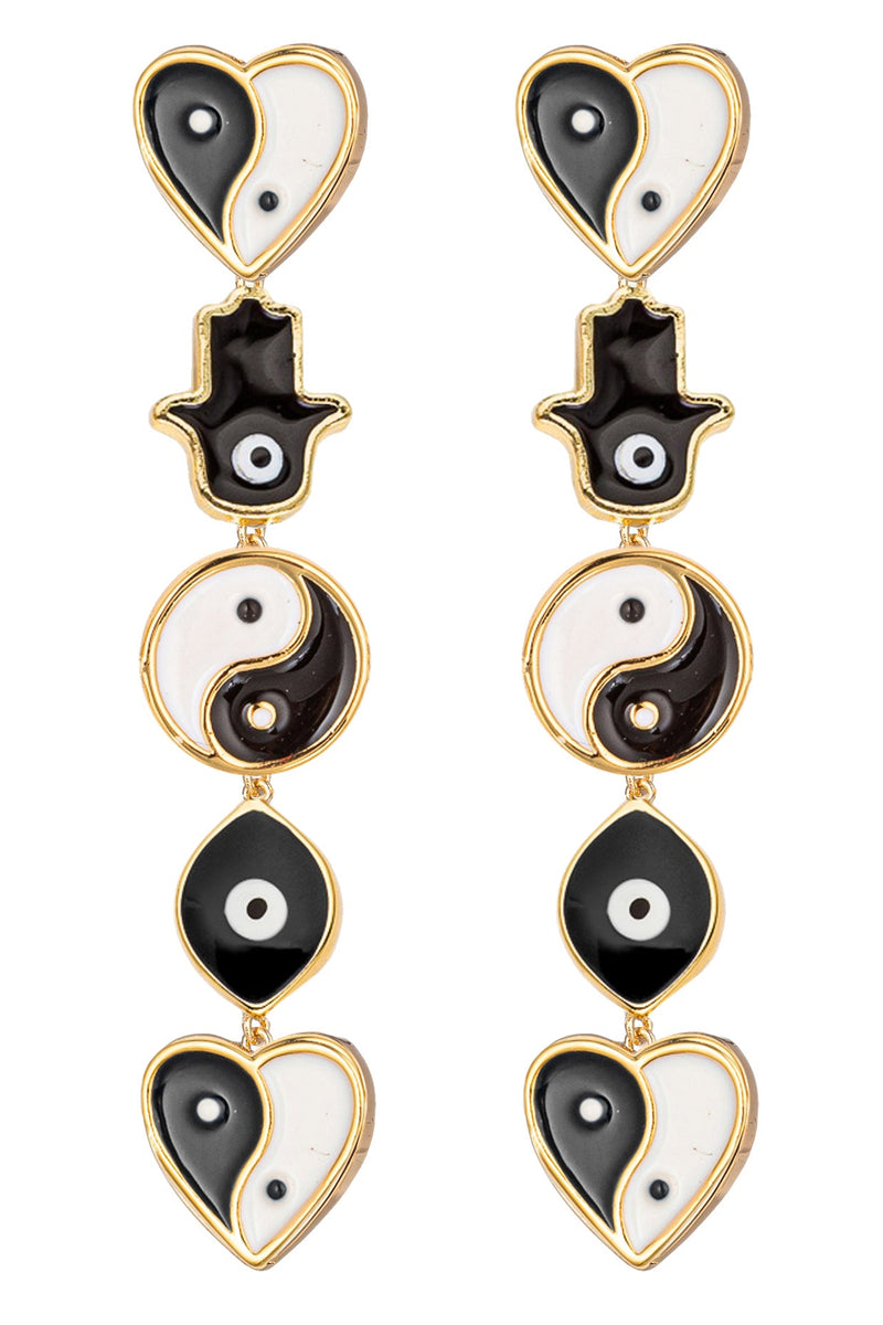 Parisa Hamsa & Yin Yang Drop Earrings