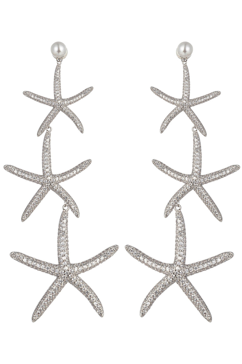 Silver Starfish CZ Drop Earrings