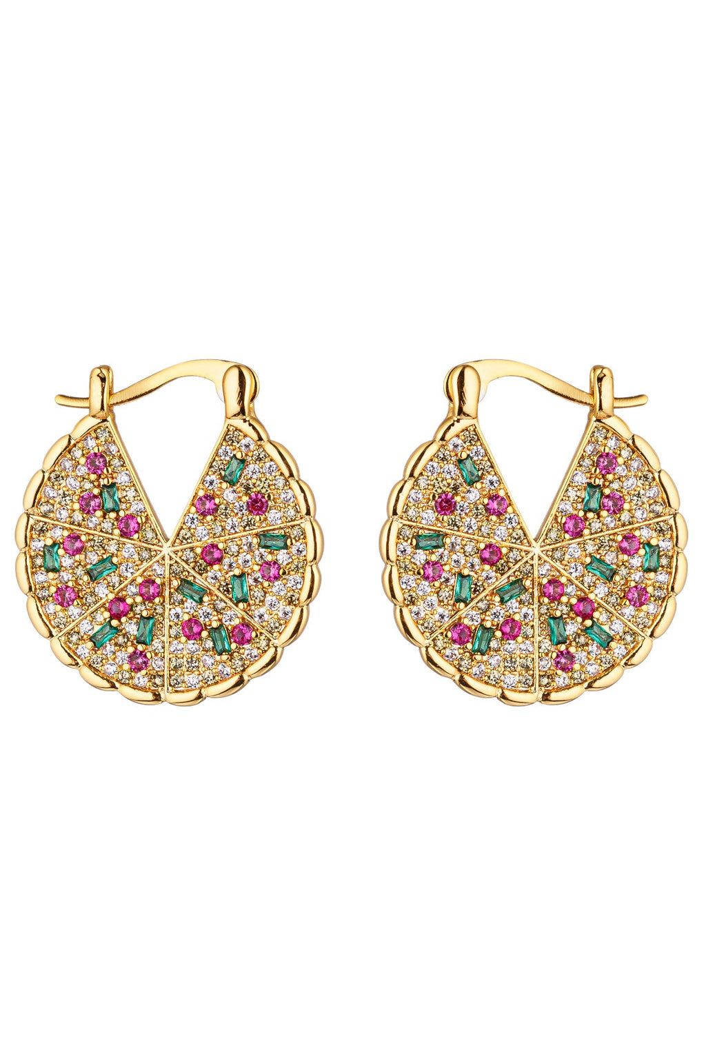 Show Your Love for Pizza with Pizza To My Heart CZ Loop Earrings in Gold Tone.