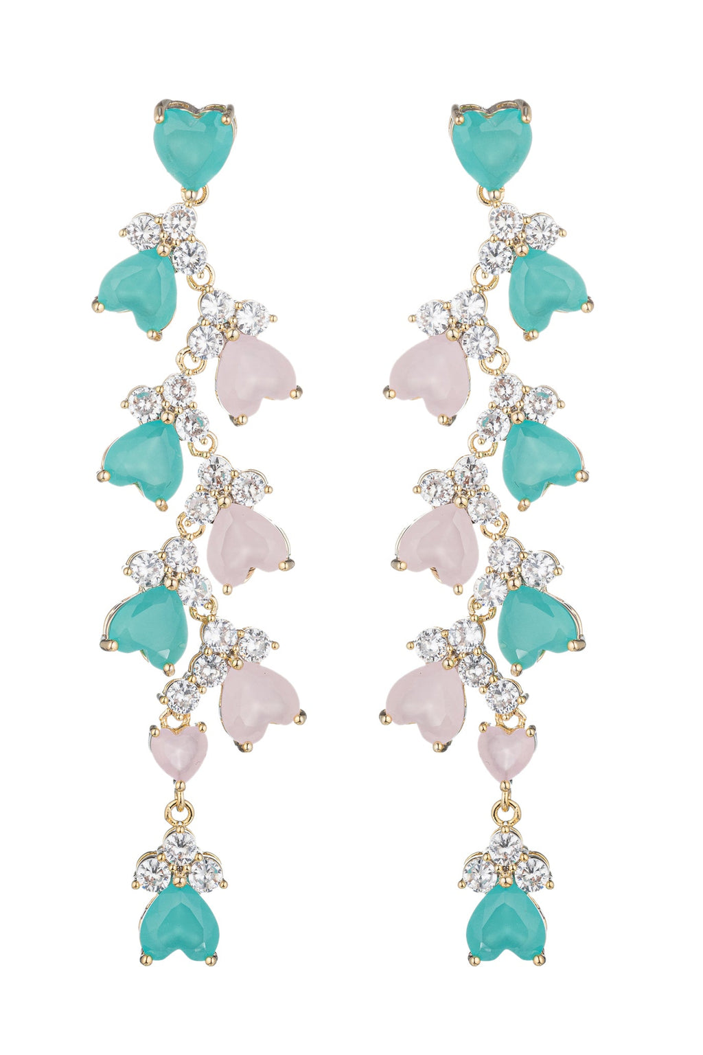 Elsie's Enchanting Teal Hearts: Cubic Zirconia Dangle Earrings