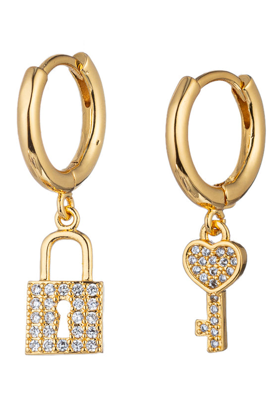 Ella Key Lock 18K Gold Plated Cubic Zirconia Earrings