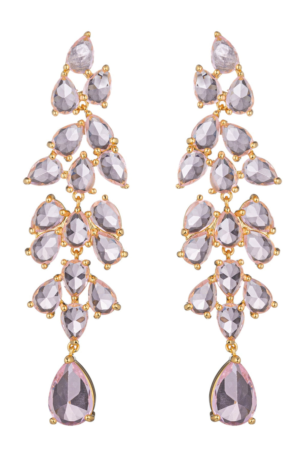 French Fashion House drop earrings in pink crystal hearts