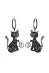 Black cat pendant earrings studded with CZ crystals.