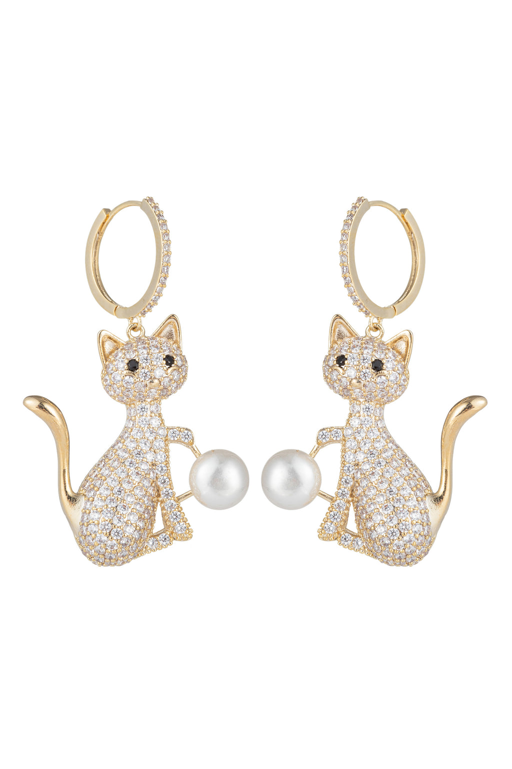 18k gold plated cat earrings studded with CZ crystals.