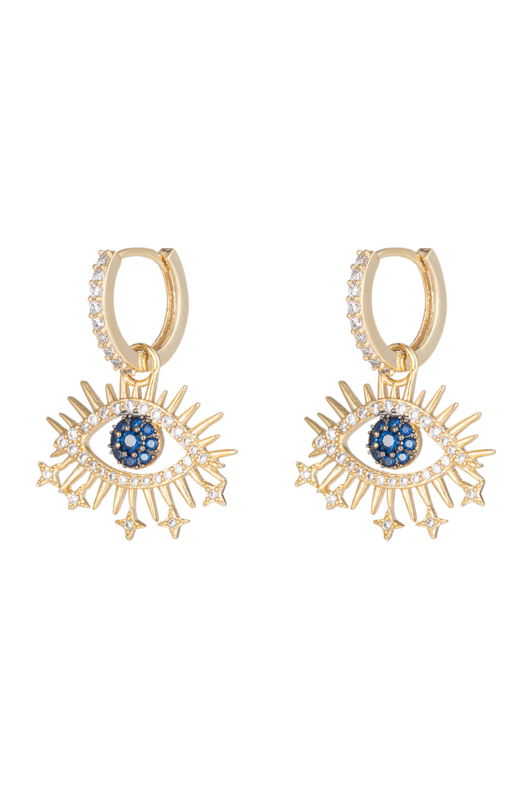 Star eye 18k gold plated huggie earrings.